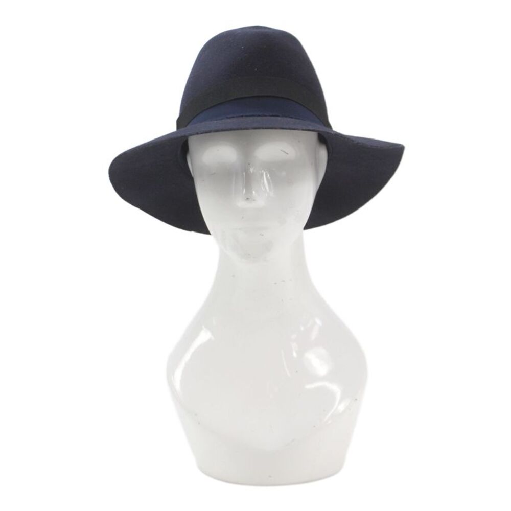 Maje Womens Wool Banded Wide Brim Fedora Hat Navy Size OS
